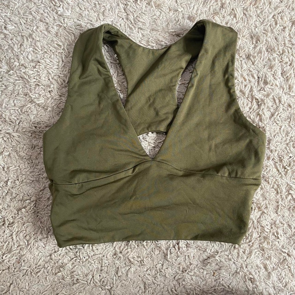Olive Green Cross-Back Sports Bra